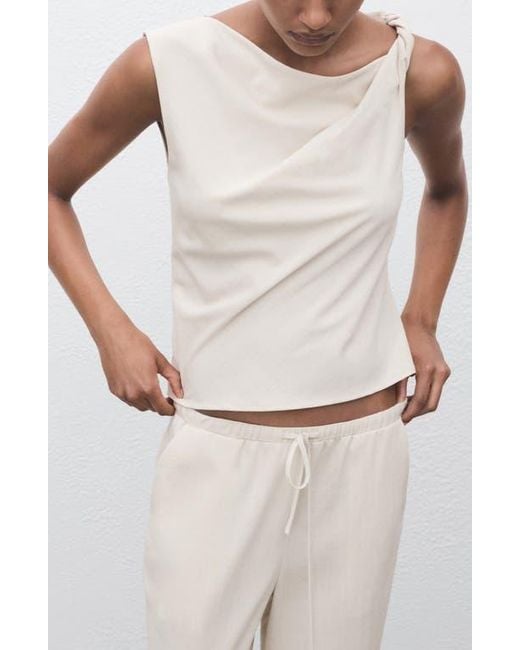Mango White Asymmetric Drape Crop Top