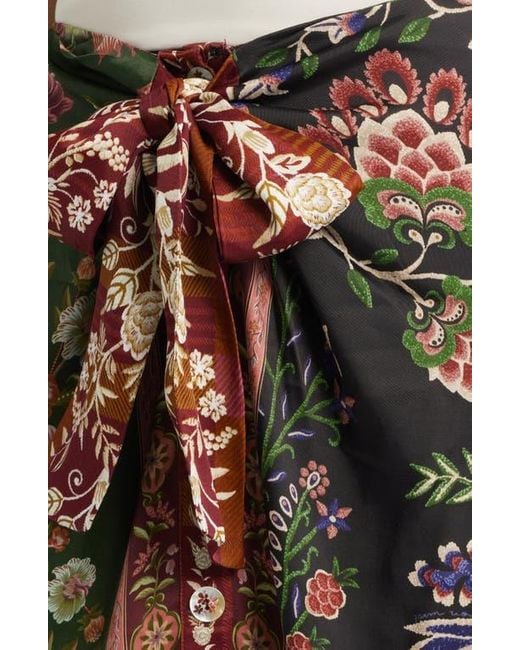 Farm Rio Multicolor Winter Garden Mix Print Tie Front Midi Skirt