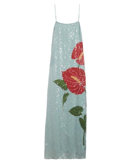 farm rio sequin blue anthurium flowers midi slip dress Farm Rio Sequin Blue Anthurium Flowers Midi Slip Dress