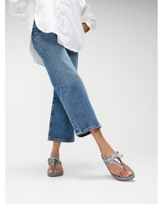 Fitflop Gray Lulu Glitz Bow Leather Toe Post Sandals