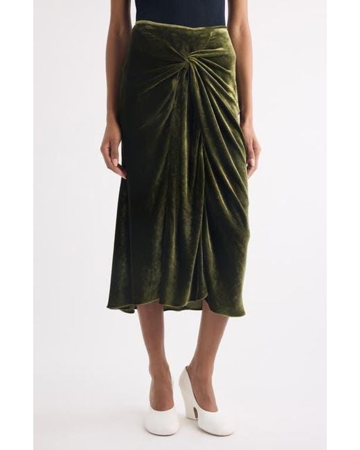 Dries Van Noten Black Smila Twist Front Velvet Midi Skirt
