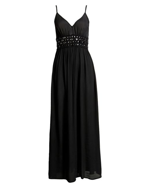 TOPSHOP Black Beaded Waist Maxi Dress