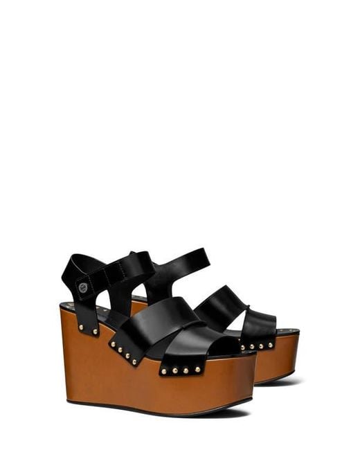 Tory Burch Black Stud Platform Wedge Sandal