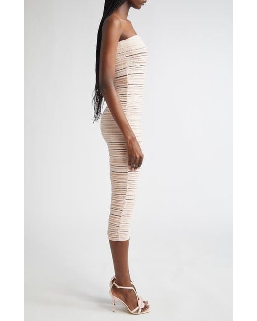 Balmain Natural Textured Stripe Strapless Knit Body-Con Dress