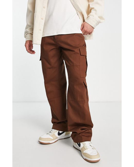 TOPSHOP Wide Leg Cargo Trousers in Brown for Men | Lyst