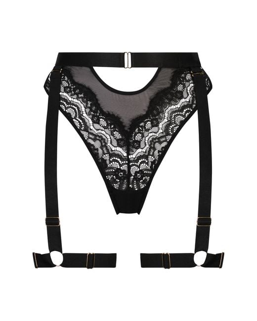 Hunkemöller Aurelia High Leg Thong & Garter Straps in Black Lyst