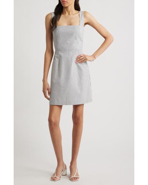 Charles Henry White Stripe Sleeveless A-Line Minidress