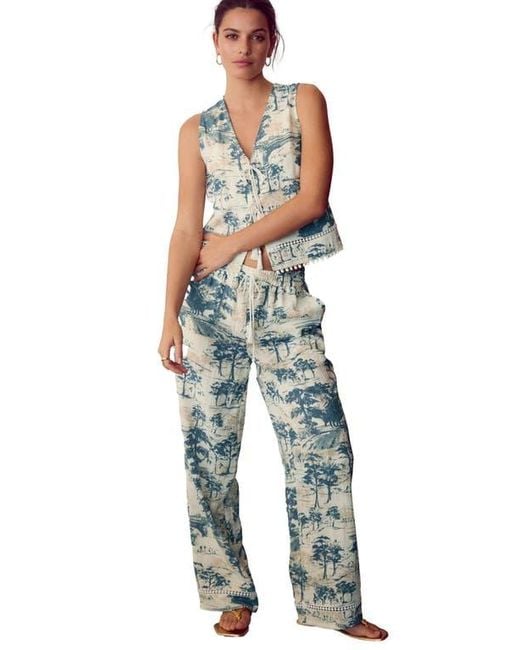 Next Blue Tree Print Wide Leg Drawstring Pants