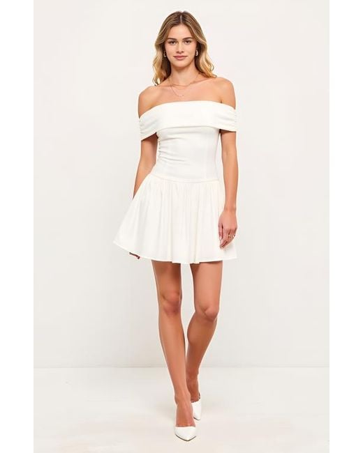 Modenaire White Off-Shoulder Ruched Bodice Mini Dress With Flowy Skirt