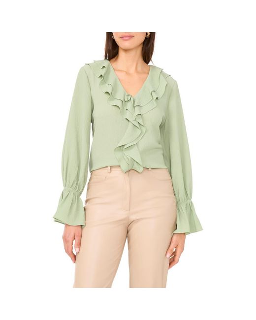 Vince Camuto Green Double Ruffle Bell Sleeve Top