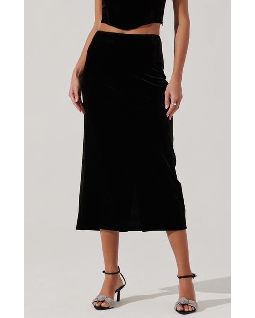 Astr Black Velvet Midi Skirt