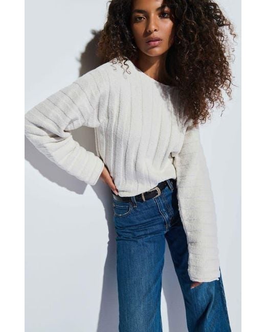 Nation Ltd Gray Ronan Rib Cotton Blend Velour Sweater