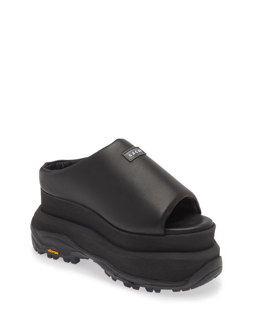 Sacai Black Padded Wedge Slide Sandal