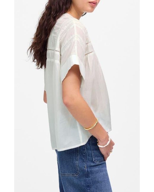 Madewell White Lace Inset Pintucked Henley Top