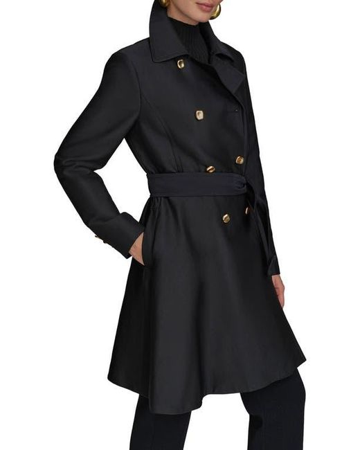 Donna Karan Black Water Resistant Skirted Cotton Blend Trench Coat