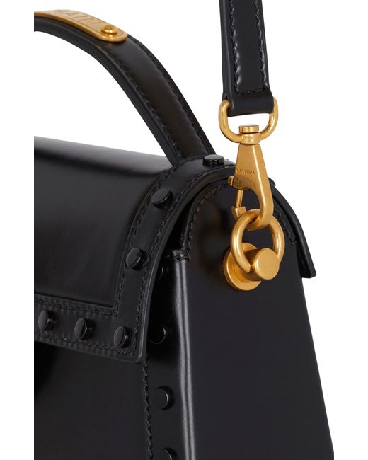 Balmain Black B-buzz Dynasty Glazed Leather Top Handle Bag