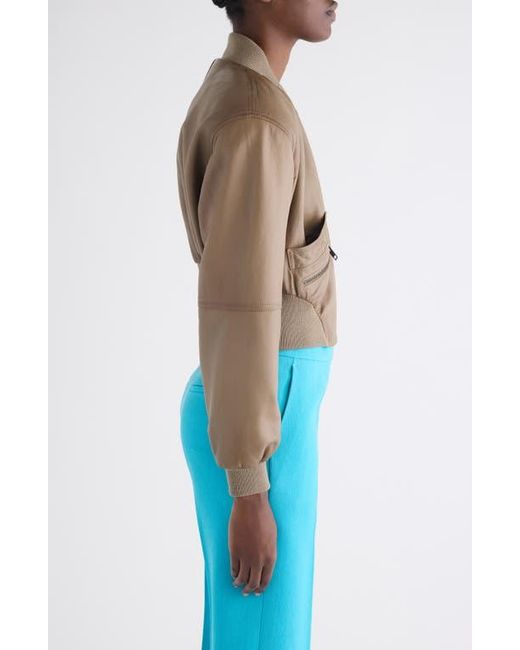 Chloé Blue Crop Leather Bomber Jacket