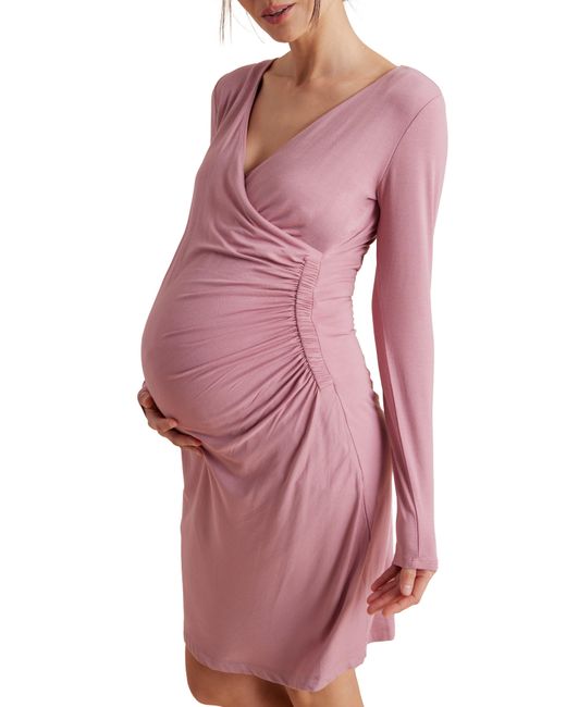 A Pea In The Pod Pink Long Sleeve Faux Wrap Maternity Dress