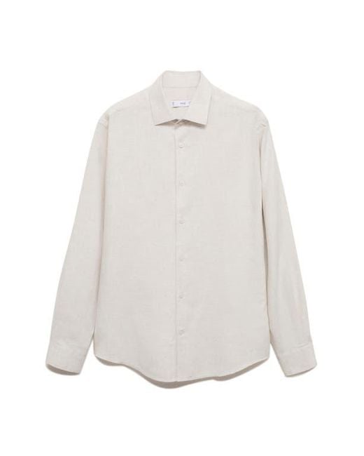 Mango White Regular Fit Cotton & Linen Button-Up Shirt for men