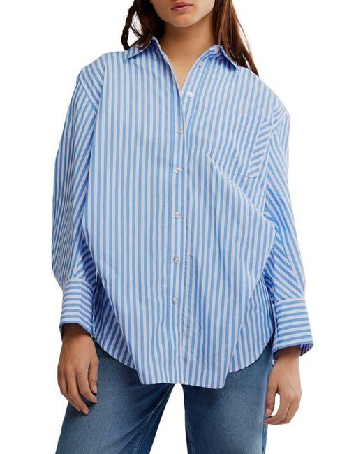 Free People Women's Blue Sabine Tailored Stripe Button-Up Shirt