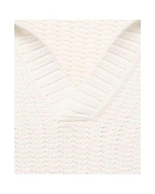 Mango White Structured Cotton Polo Sweater for men