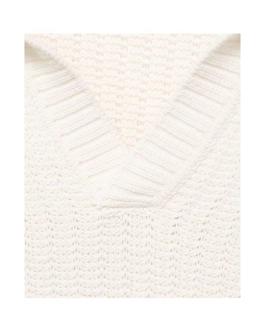 Mango White Structured Cotton Polo Sweater for men