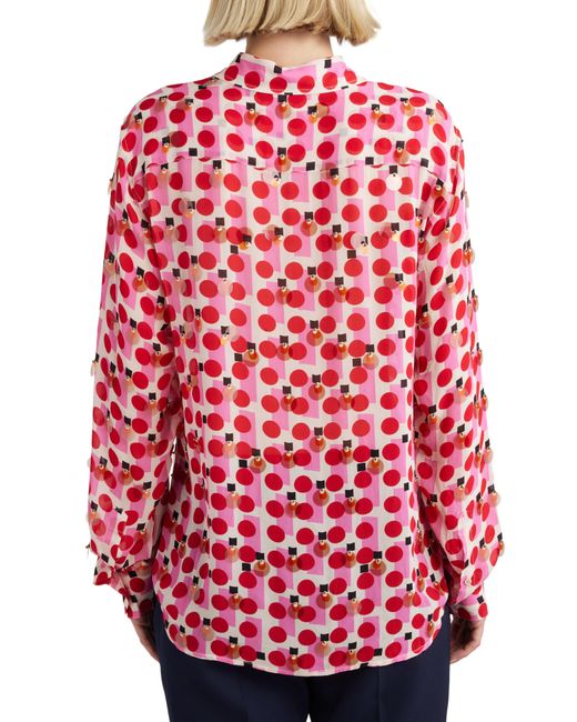 Dries Van Noten Red Retro Dot Print & Paillettes Button-up Shirt