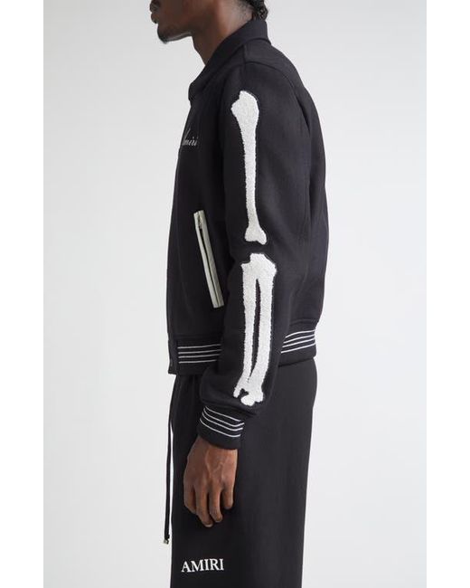 Amiri Black Bones Wool Blend Varsity Jacket for men