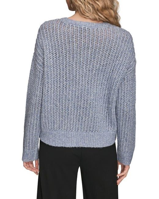 Donna Karan Gray Open Stitch Crewneck Sweater