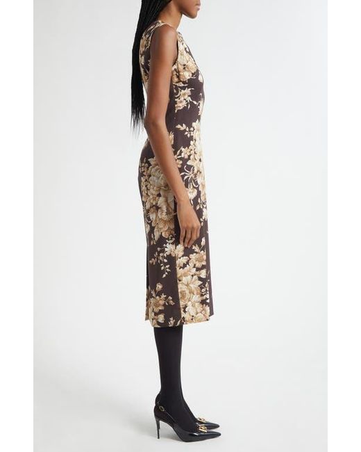 Dolce & Gabbana Multicolor Rose Print Silk Stretch Charmeuse Sheath Dress