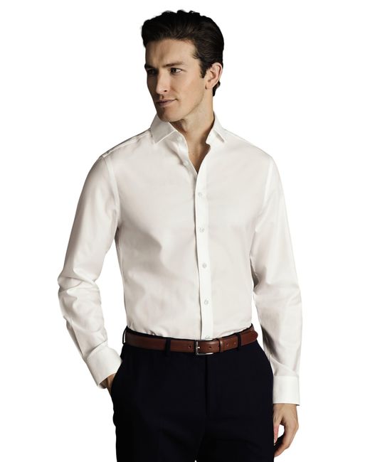 Charles Tyrwhitt White Non-iron Twill Cutaway Slim Fit Shirt Single Cuff for men