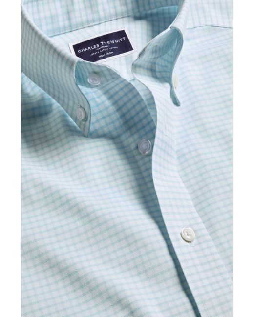 Charles Tyrwhitt Blue Slim Fit Button-down Collar Non-iron Stretch Check Oxford Shirt for men