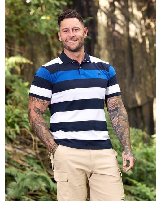 Raging Bull Blue Jersey Contrast Panel Polo for men