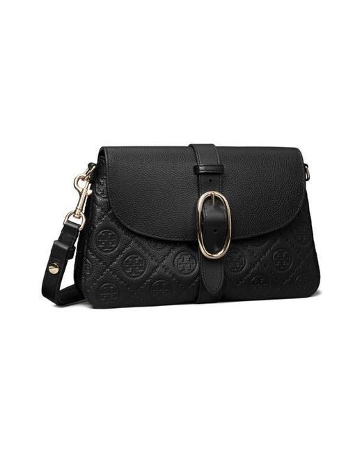 Tory Burch Black Small T Monogram Soft Pebble Leather Shoulder Bag