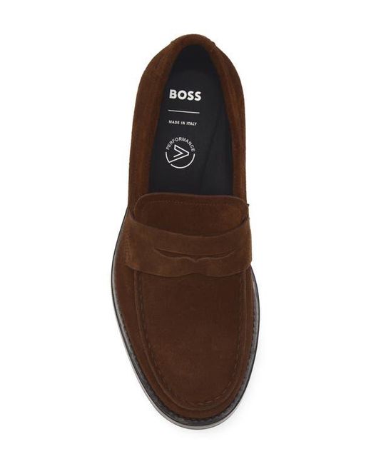 Boss Brown Dressletic Suede Penny Loafer for men