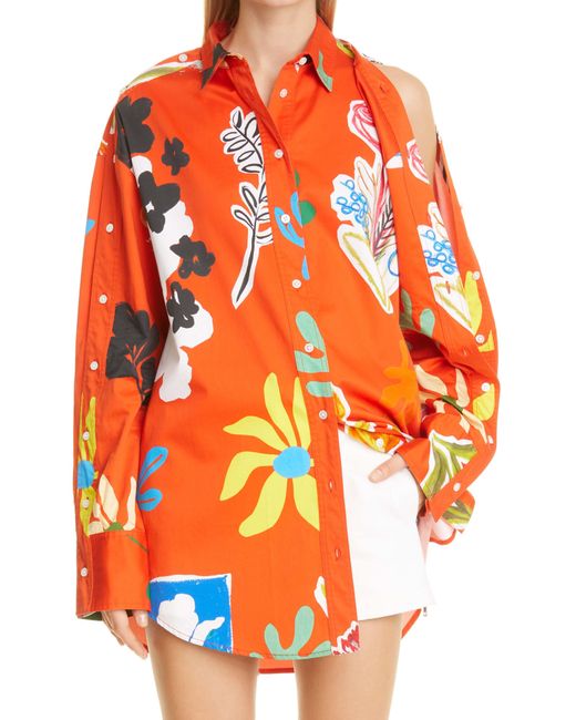 Monse Orange Floral Oversize Cotton Poplin Shirt