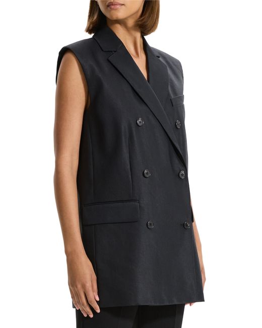 Theory Black Double Breasted Linen Blend Blazer Vest
