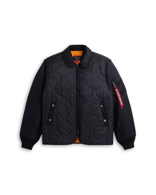 Alpha Industries Black Quilted Mixed Media Ripstop Utility Jacket for men