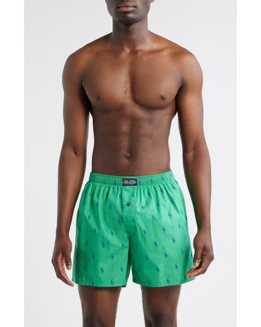 Polo Ralph Lauren Green Polo Player Logo Print Woven Cotton Boxers for men