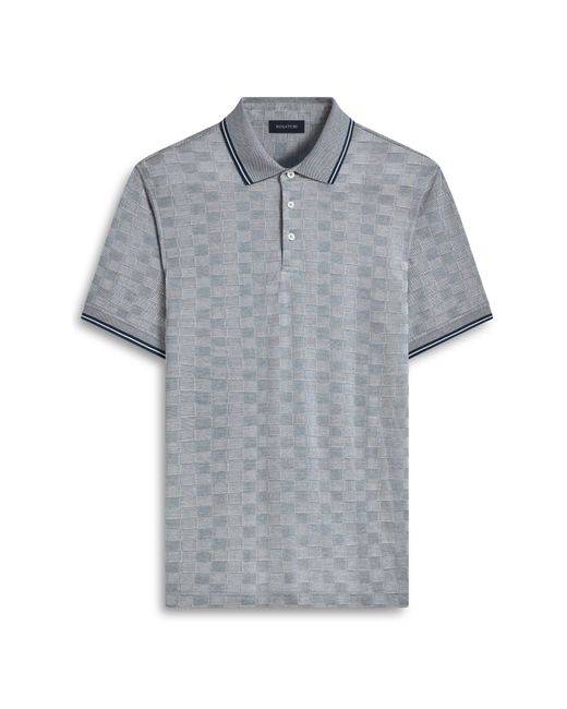 Bugatchi Gray Checkerboard Pattern Piqué Polo for men