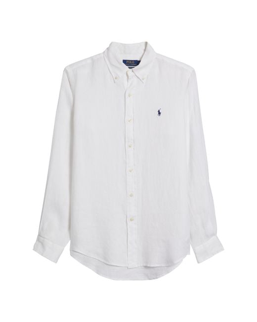 Polo Ralph Lauren White Solid Linen Button-Down Shirt for men