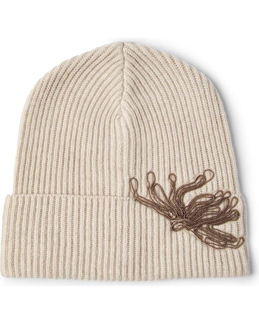 Brunello Cucinelli Natural Cashmere Knit Beanie With Monili