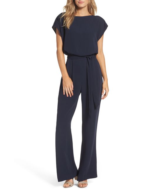 Eliza J Blue Cap Sleeve Wide Leg Jumpsuit