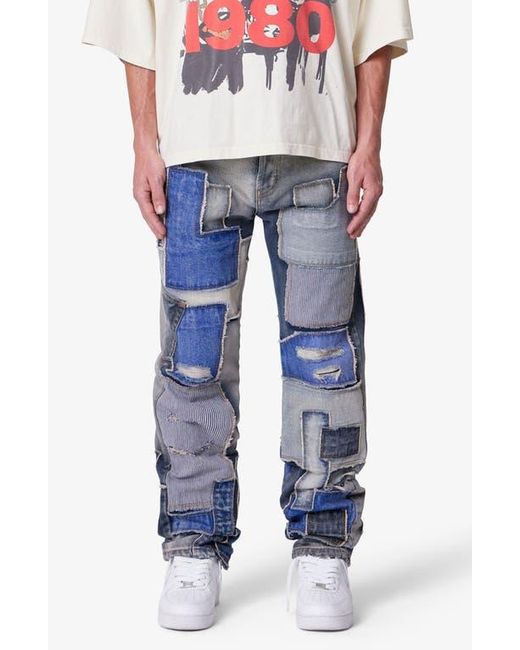 MNML Blue Straight Patchwork Jeans for men