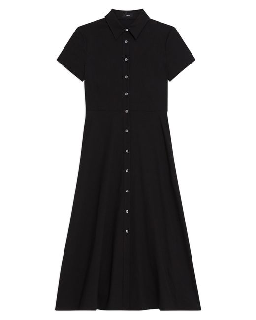 Theory Black Short Sleeve Linen Blend Midi Shirtdress
