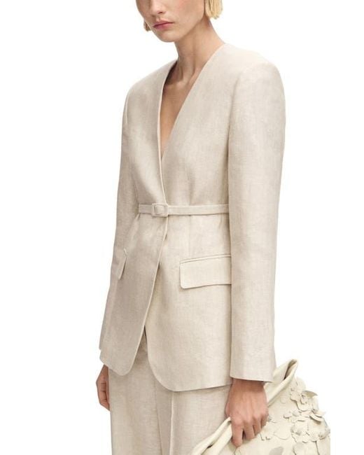 Mango Natural Belted Linen Blazer