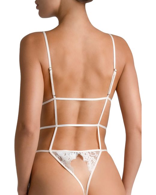 In Bloom White Hope Strappy Feather Trim Lace Teddy
