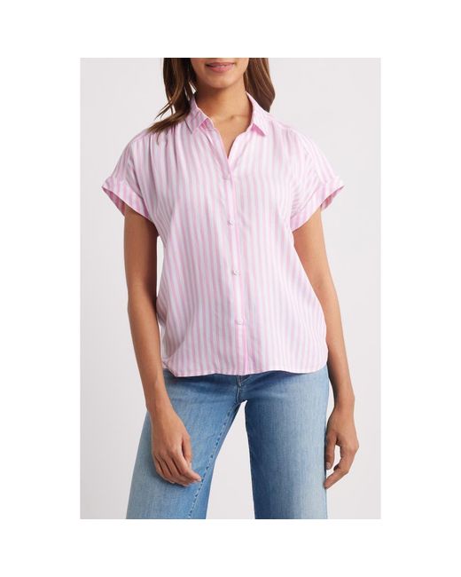 Beach Lunch Lounge Red Daria Stripe Short Sleeve Button-Up Shirt