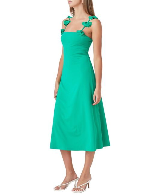Endless Rose Green Rosette Strap Jersey Midi Dress