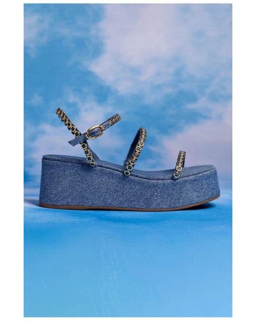 Larroude Blue Gio Milanina Flatform Sandal